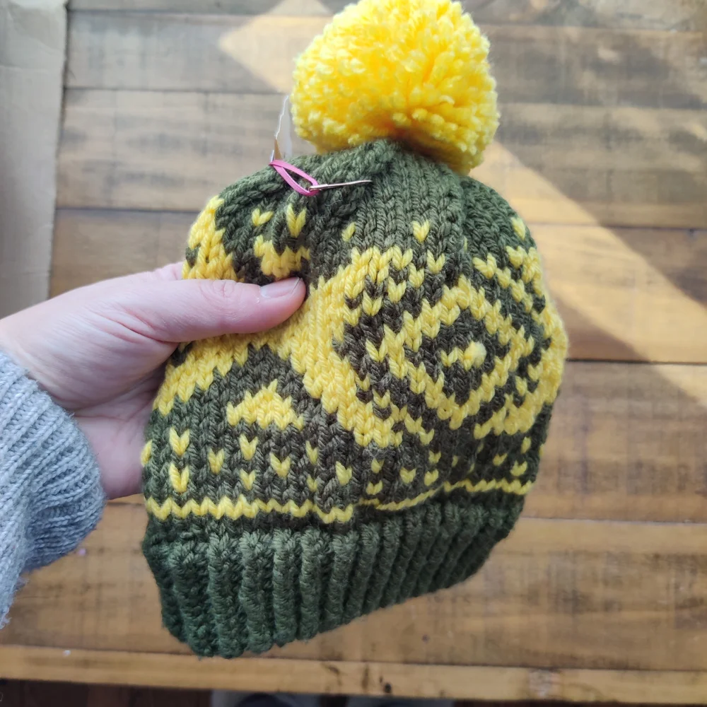 Cheese Head Kids Pom-Pom Beanie - Green and Yellow